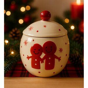 Thompson Ferrier Friends Christmas Holiday Ceramic Scented Candle Jar w/Lid